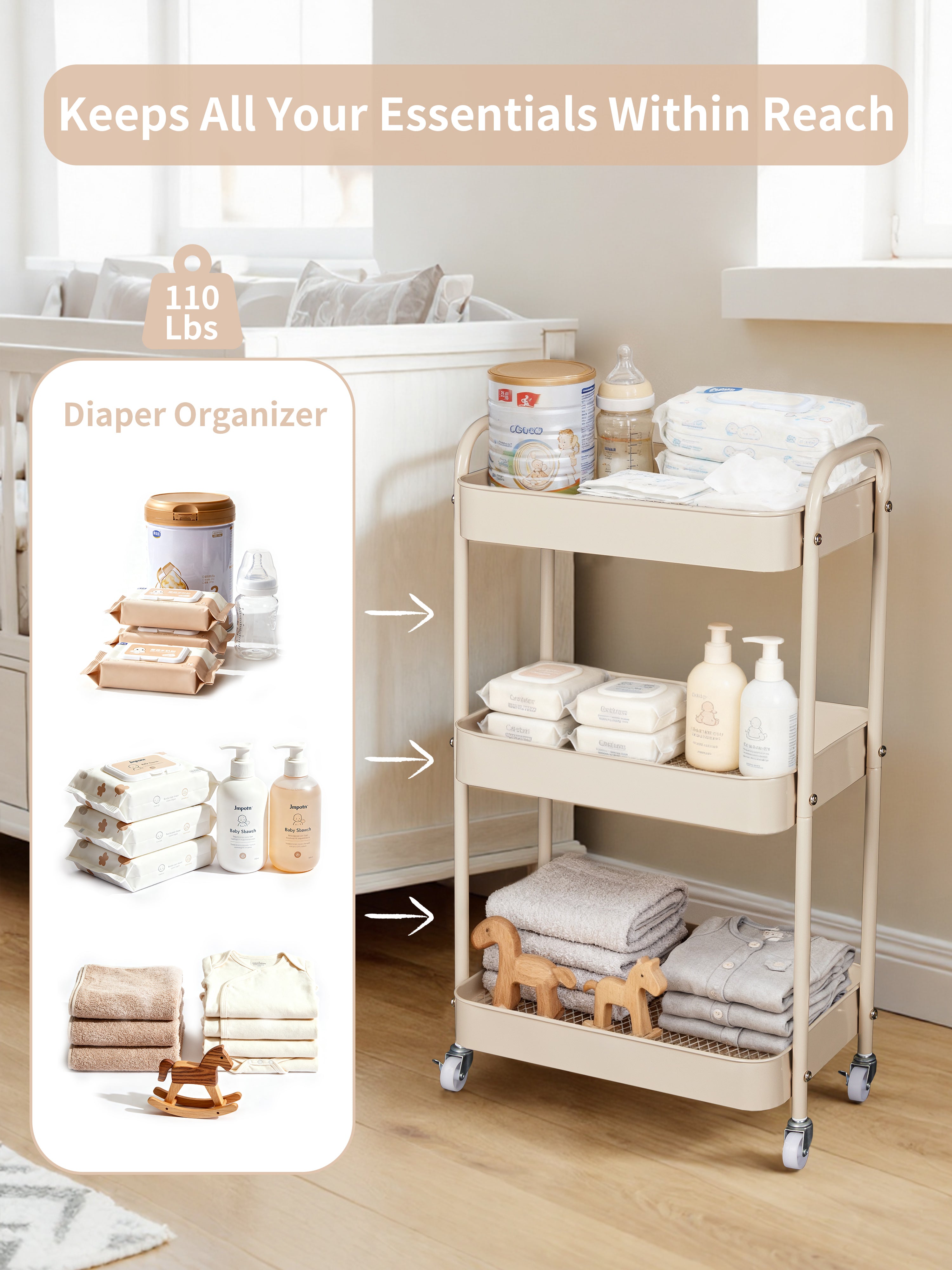 Fortella Baby Diaper Caddy Cart